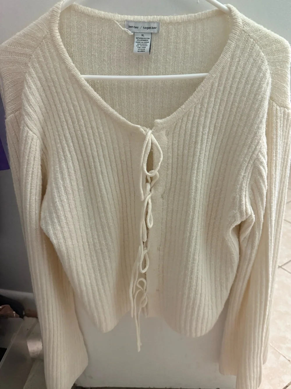 Cream Lace-Up Ribbed Women's Sweater